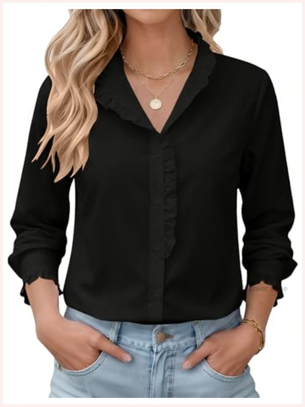 Women's Long Sleeve Button Down Shirt Dressy Casual Ruffle Blouse Office Top